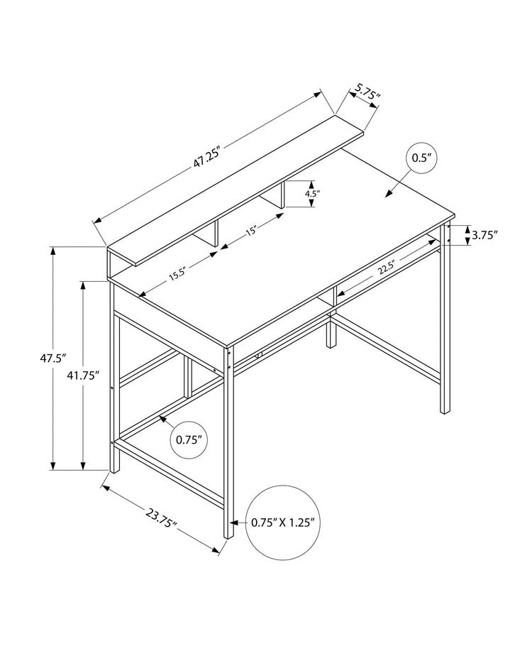 I 7700 Bureau, Bureau À Domicile, Debout, Étagères De Rangement, 48"l, Travail, Ordinateur Portable, Métal, Stratifié, Noir, Contemporain, Moderne - Simple Boutique
