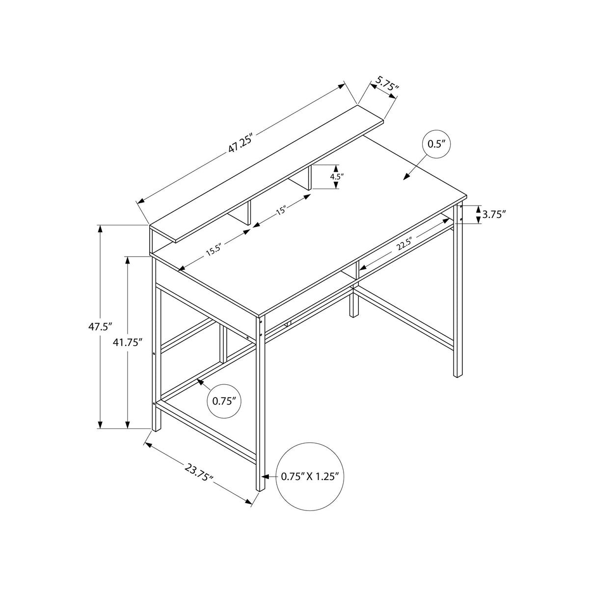 I 7701 Bureau, Bureau À Domicile, Debout, Étagères De Rangement, 48"l, Travail, Ordinateur Portable, Métal, Stratifié, Blanc, Contemporain, Moderne - Simple Boutique