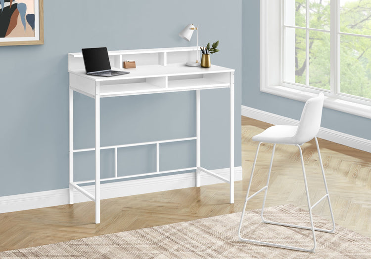 I 7701 Bureau, Bureau À Domicile, Debout, Étagères De Rangement, 48"l, Travail, Ordinateur Portable, Métal, Stratifié, Blanc, Contemporain, Moderne - Simple Boutique