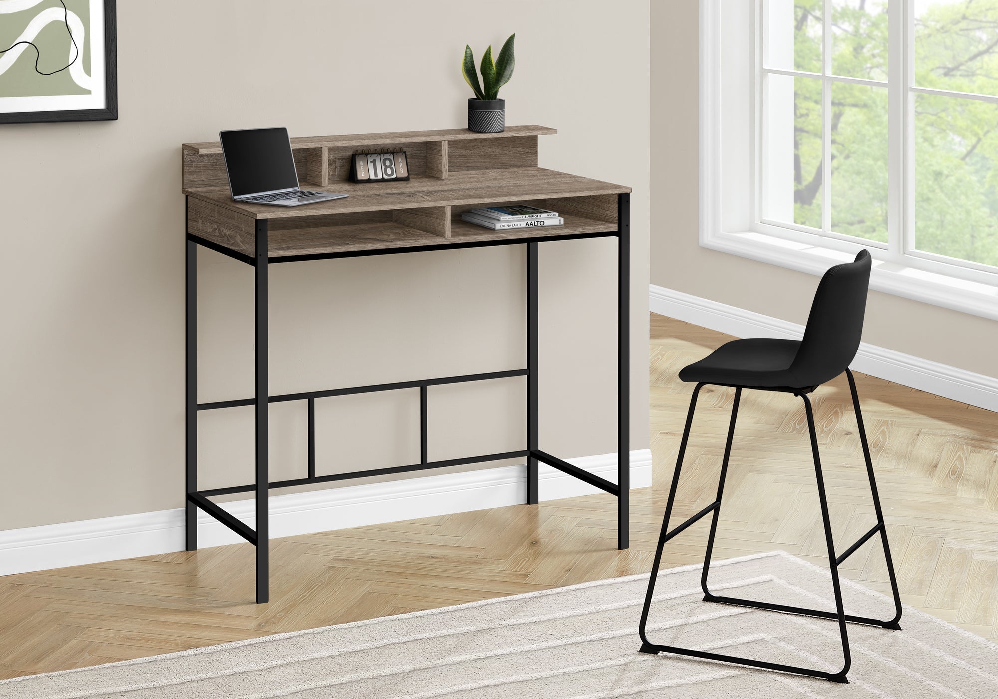 I 7702 Bureau, Bureau À Domicile, Debout, Étagères De Rangement, 48"l, Travail, Ordinateur Portable, Métal, Stratifié, Brun, Noir, Contemporain, Moderne - Simple Boutique