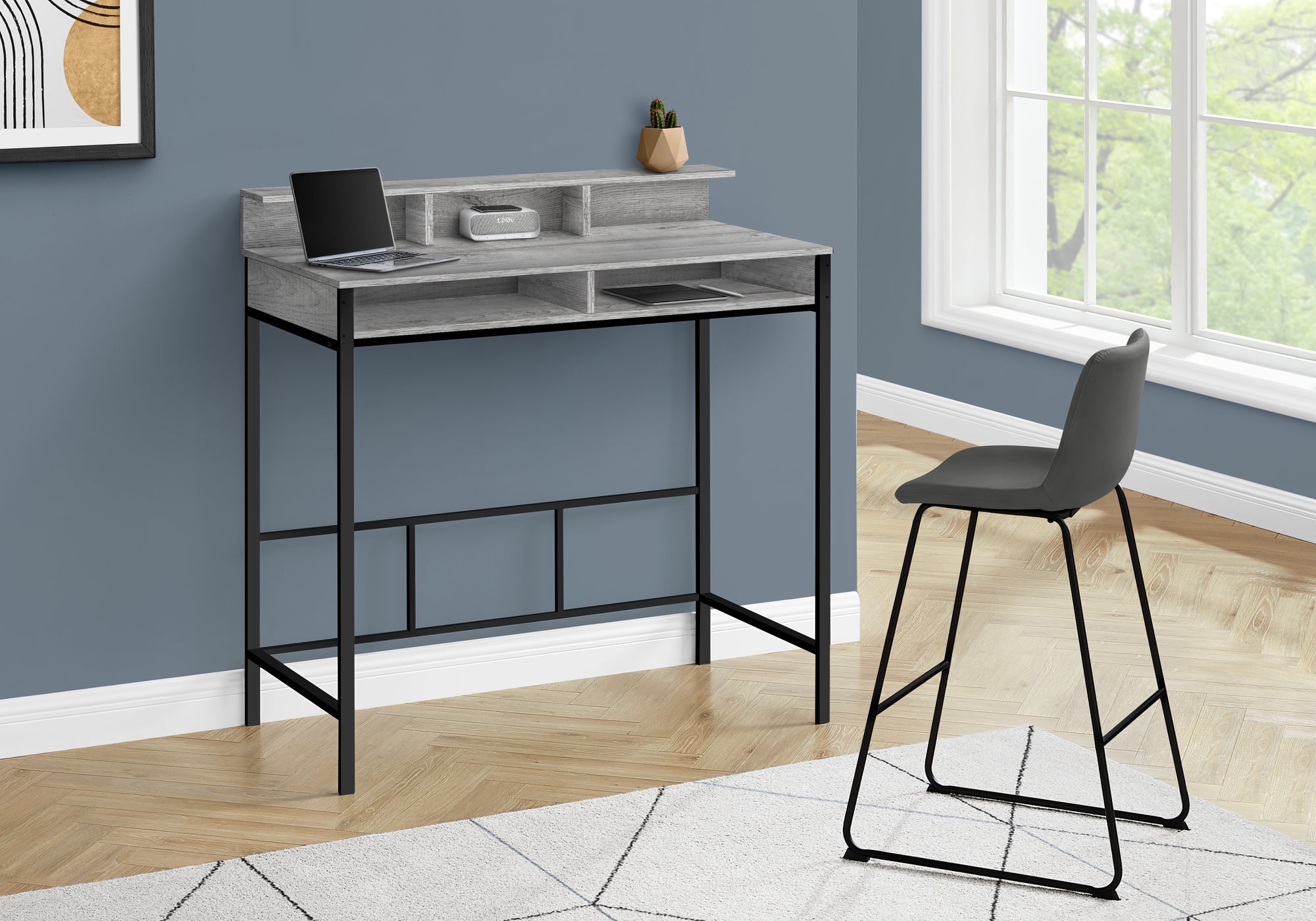 I 7703 Bureau, Bureau À Domicile, Debout, Étagères De Rangement, 48"l, Travail, Ordinateur Portable, Métal, Stratifié, Gris, Noir, Contemporain, Moderne - Simple Boutique