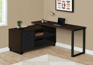 I 7710 Bureau, Bureau À Domicile, Coin, Tiroirs De Rangement, 72"l, Forme De L, Travail, Ordinateur Portable, Métal, Stratifié, Brun, Noir, Contemporain, Moderne - Simple Boutique