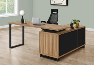 I 7712 Bureau, Bureau À Domicile, Coin, Tiroirs De Rangement, 72"l, Forme De L, Travail, Ordinateur Portable, Métal, Stratifié, Brun, Noir, Contemporain, Moderne - Simple Boutique