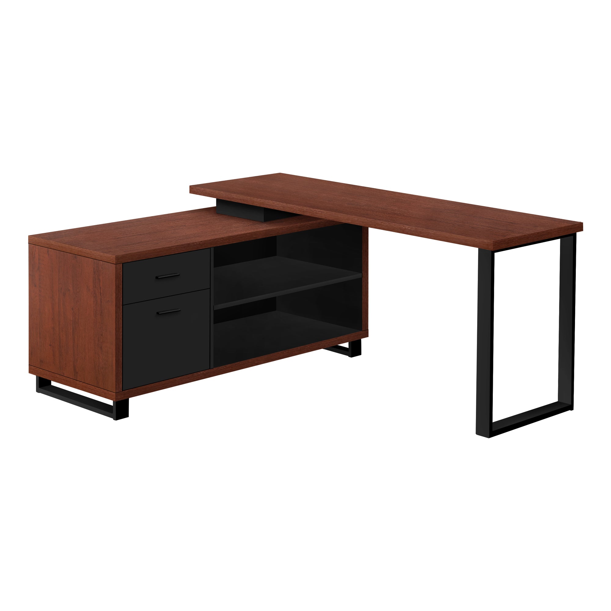 I 7713 Bureau, Bureau À Domicile, Coin, Tiroirs De Rangement, 72"l, Forme De L, Travail, Ordinateur Portable, Métal, Stratifié, Brun, Noir, Contemporain, Moderne - Simple Boutique