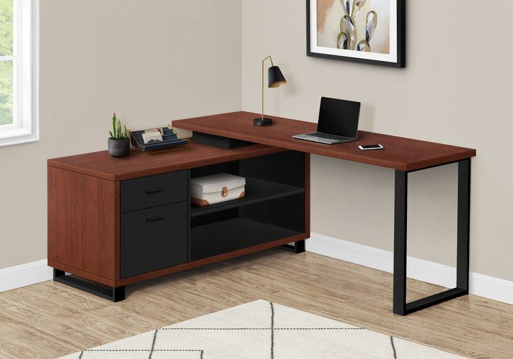 I 7713 Bureau, Bureau À Domicile, Coin, Tiroirs De Rangement, 72"l, Forme De L, Travail, Ordinateur Portable, Métal, Stratifié, Brun, Noir, Contemporain, Moderne - Simple Boutique