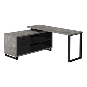 I 7714 Bureau, Bureau À Domicile, Coin, Tiroirs De Rangement, 72"l, Forme De L, Travail, Ordinateur Portable, Métal, Stratifié, Gris, Noir, Contemporain, Moderne - Simple Boutique