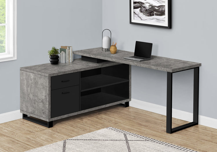 I 7714 Bureau, Bureau À Domicile, Coin, Tiroirs De Rangement, 72"l, Forme De L, Travail, Ordinateur Portable, Métal, Stratifié, Gris, Noir, Contemporain, Moderne - Simple Boutique