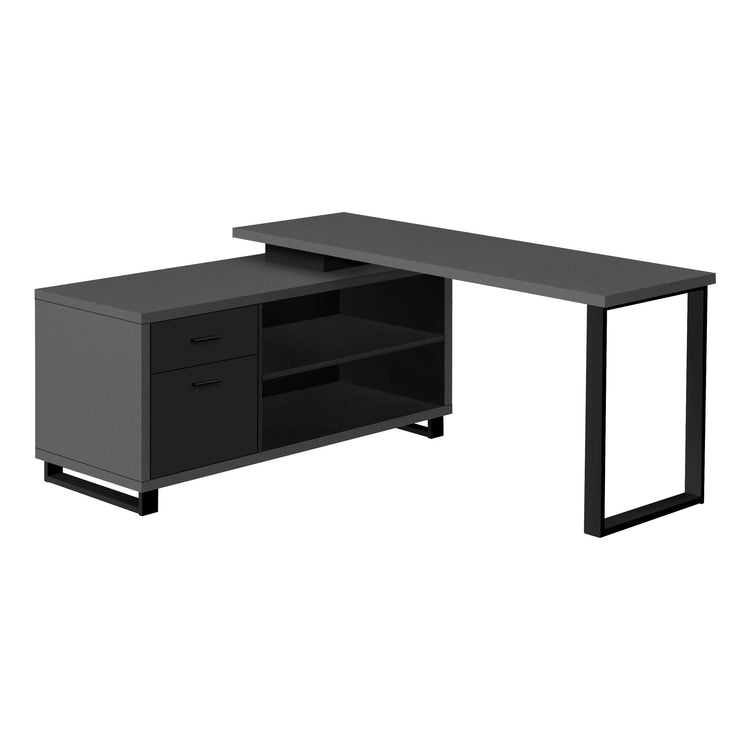 I 7715 Bureau, Bureau À Domicile, Coin, Tiroirs De Rangement, 72"l, Forme De L, Travail, Ordinateur Portable, Métal, Stratifié, Gris, Noir, Contemporain, Moderne - Simple Boutique