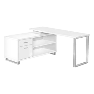 I 7716 Bureau, Bureau À Domicile, Coin, Tiroirs De Rangement, 72"l, Forme De L, Travail, Ordinateur Portable, Métal, Stratifié, Blanc, Gris, Contemporain, Moderne - Simple Boutique