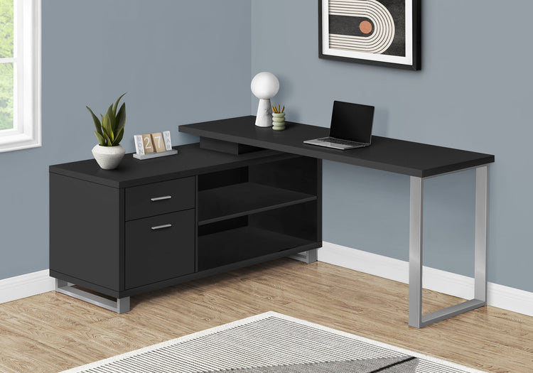 I 7717 Bureau, Bureau À Domicile, Coin, Tiroirs De Rangement, 72"l, Forme De L, Travail, Ordinateur Portable, Métal, Stratifié, Noir, Gris, Contemporain, Moderne - Simple Boutique