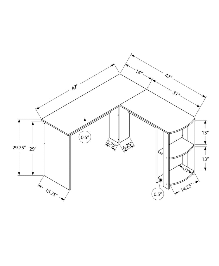 I 7720 Bureau, Bureau À Domicile, Coin, Étagères De Rangement, 48"l, Forme De L, Travail, Ordinateur Portable, Stratifié, Gris, Contemporain, Moderne - Simple Boutique