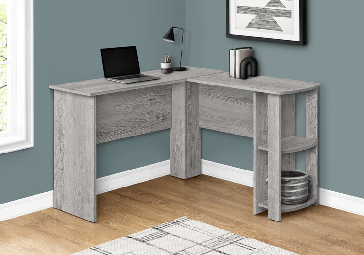 I 7720 Bureau, Bureau À Domicile, Coin, Étagères De Rangement, 48"l, Forme De L, Travail, Ordinateur Portable, Stratifié, Gris, Contemporain, Moderne - Simple Boutique
