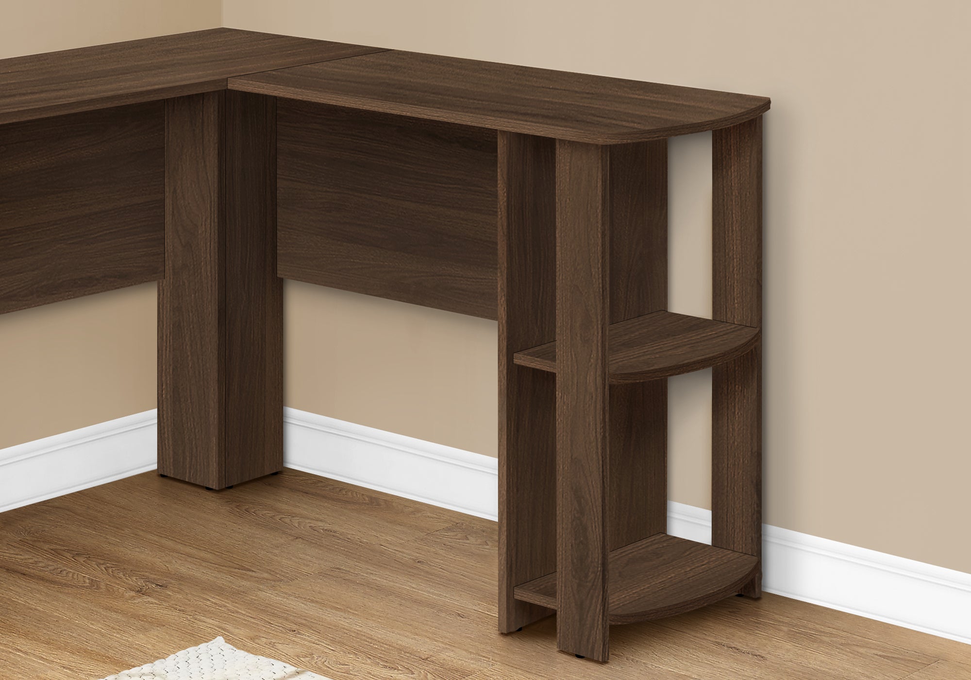 I 7721 Bureau, Bureau À Domicile, Coin, Étagères De Rangement, 48"l, Forme De L, Travail, Ordinateur Portable, Stratifié, Brun, Contemporain, Moderne - Simple Boutique