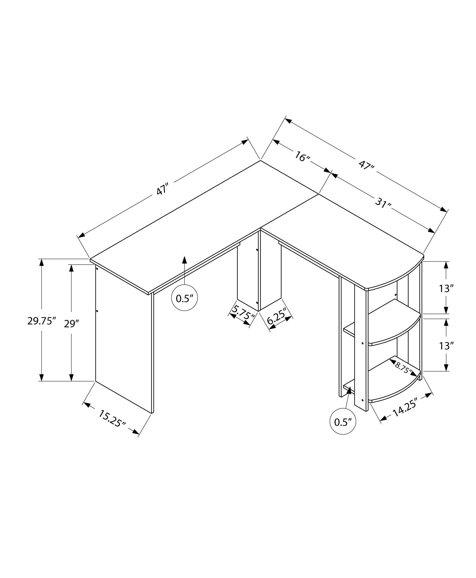 I 7723 Bureau, Bureau À Domicile, Coin, Étagères De Rangement, 48"l, Forme De L, Travail, Ordinateur Portable, Stratifié, Blanc, Contemporain, Moderne - Simple Boutique