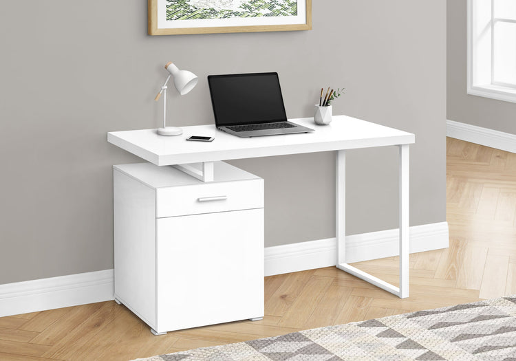 I 7760 Bureau, Bureau À Domicile, Ordinateur Portable, Configuration Gauche, Droite, Tiroirs De Rangement, 48"l, Travail, Métal, Stratifié, Blanc, Contemporain, Moderne - Simple Boutique