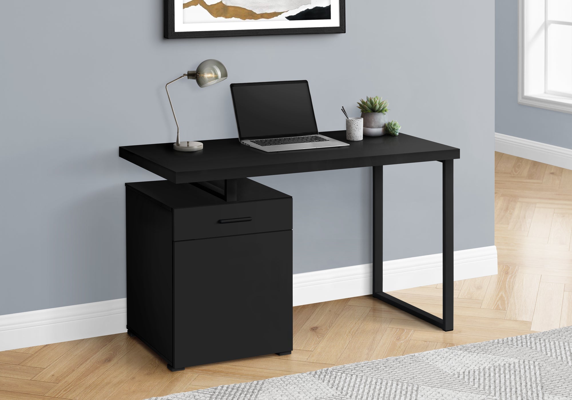 I 7761 Bureau, Bureau À Domicile, Ordinateur Portable, Configuration Gauche, Droite, Tiroirs De Rangement, 48"l, Travail, Métal, Stratifié, Noir, Contemporain, Moderne - Simple Boutique