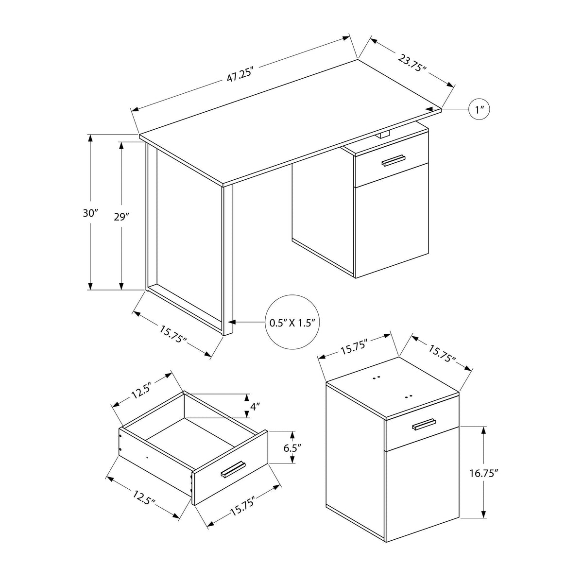 I 7763 Bureau, Bureau À Domicile, Ordinateur Portable, Configuration Gauche, Droite, Tiroirs De Rangement, 48"l, Travail, Métal, Stratifié, Gris, Noir, Contemporain, Moderne - Simple Boutique