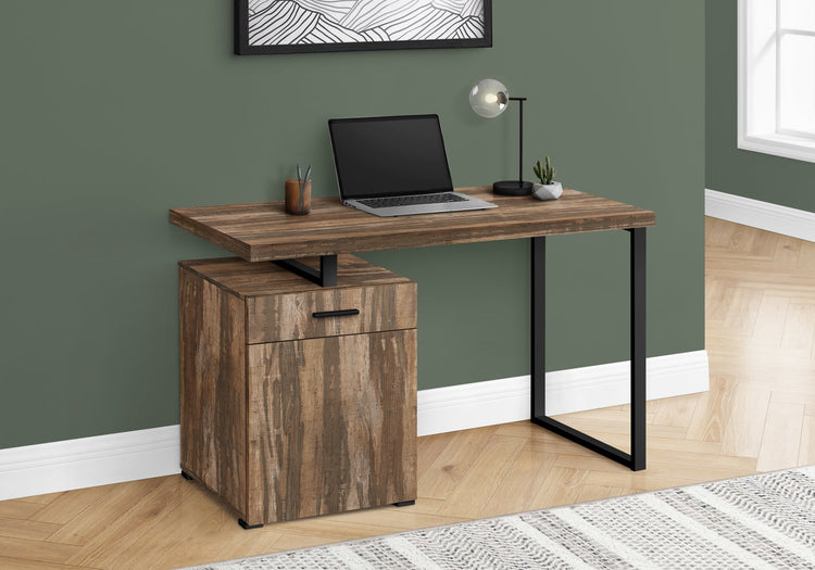I 7765 Bureau, Bureau À Domicile, Ordinateur Portable, Configuration Gauche, Droite, Tiroirs De Rangement, 48"l, Travail, Métal, Stratifié, Brun, Noir, Contemporain, Moderne - Simple Boutique