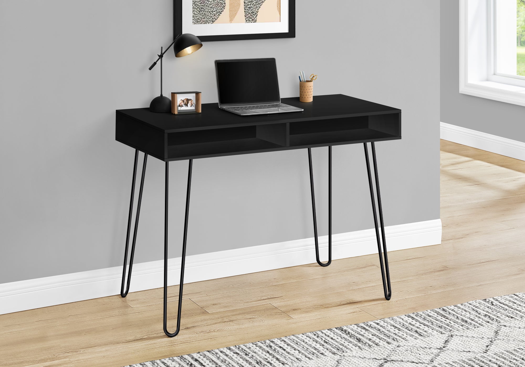 I 7771 Bureau, Bureau À Domicile, Ordinateur Portable, Configuration Gauche, Droite, Tiroirs De Rangement, 40"l, Travail, Métal, Stratifié, Noir, Contemporain, Moderne - Simple Boutique