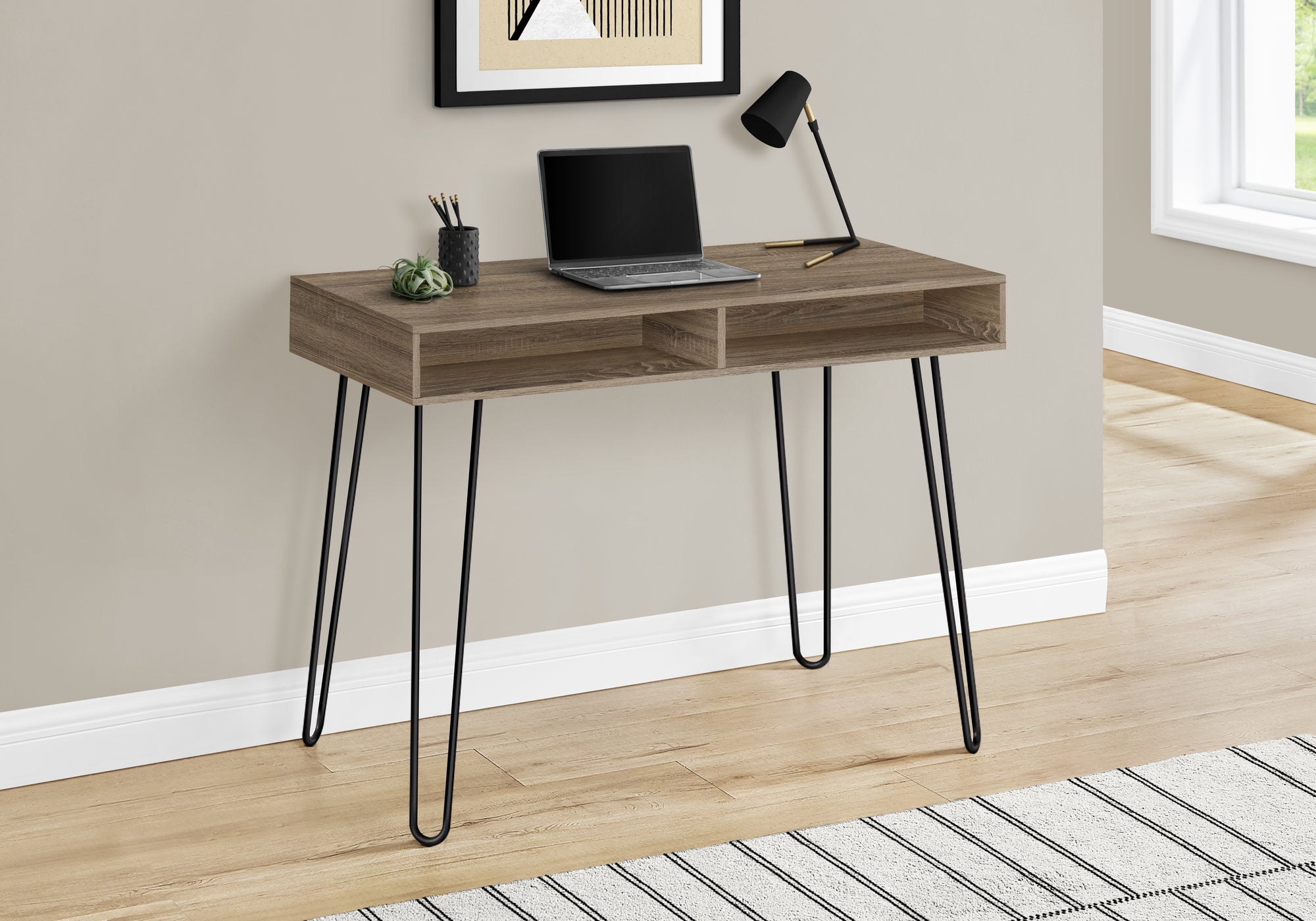I 7772 Bureau, Bureau À Domicile, Ordinateur Portable, Configuration Gauche, Droite, Tiroirs De Rangement, 40"l, Travail, Métal, Stratifié, Brun, Noir, Contemporain, Moderne - Simple Boutique