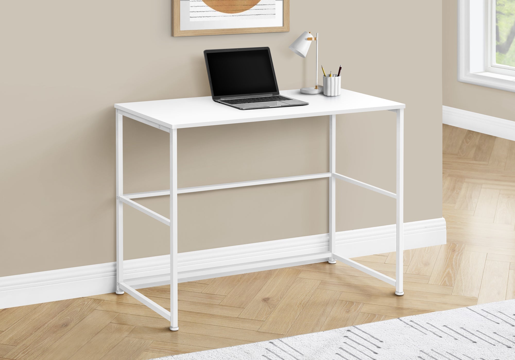 I 7775 Bureau, Bureau À Domicile, Ordinateur Portable, Configuration Gauche, Droite, Tiroirs De Rangement, 40"l, Travail, Métal, Stratifié, Blanc, Contemporain, Moderne - Simple Boutique