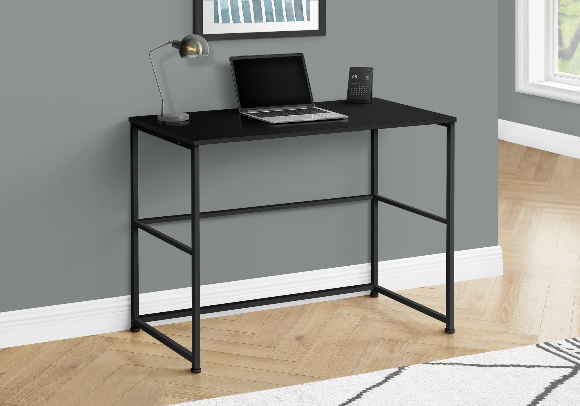 I 7776 Bureau, Bureau À Domicile, Ordinateur Portable, Configuration Gauche, Droite, Tiroirs De Rangement, 40"l, Travail, Métal, Stratifié, Noir, Contemporain, Moderne - Simple Boutique