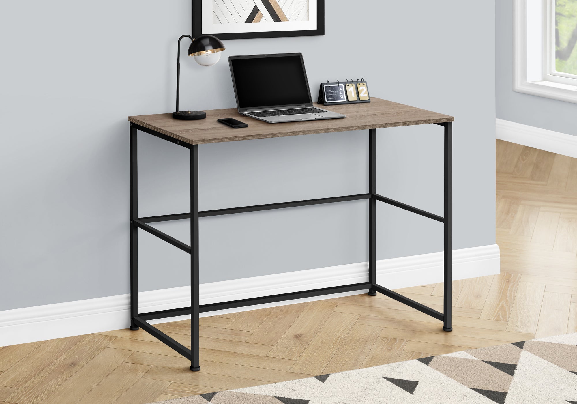 I 7777 Bureau, Bureau À Domicile, Ordinateur Portable, Configuration Gauche, Droite, Tiroirs De Rangement, 40"l, Travail, Métal, Stratifié, Brun, Noir, Contemporain, Moderne - Simple Boutique