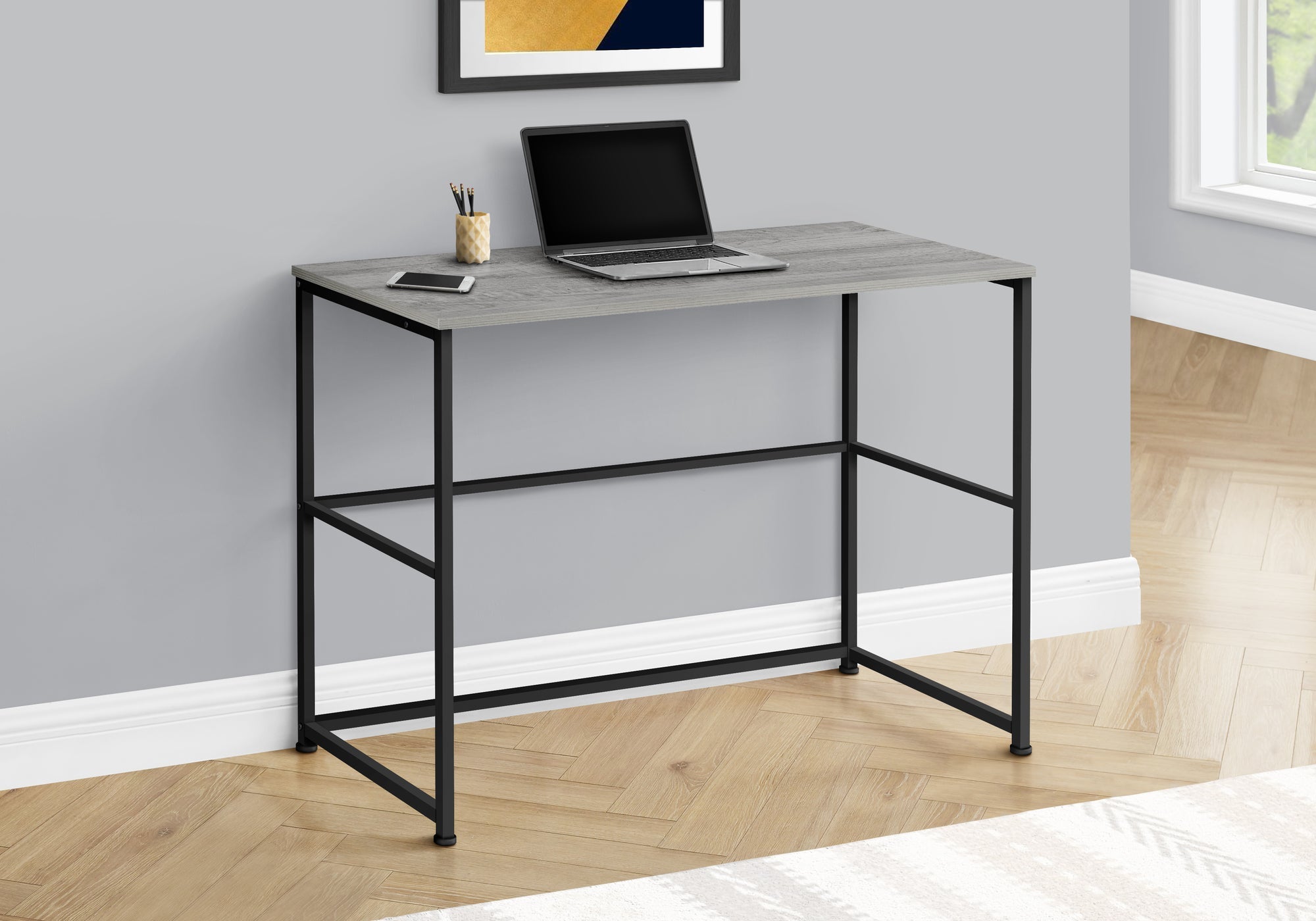 I 7778 Bureau, Bureau À Domicile, Ordinateur Portable, Configuration Gauche, Droite, Tiroirs De Rangement, 40"l, Travail, Métal, Stratifié, Gris, Noir, Contemporain, Moderne - Simple Boutique