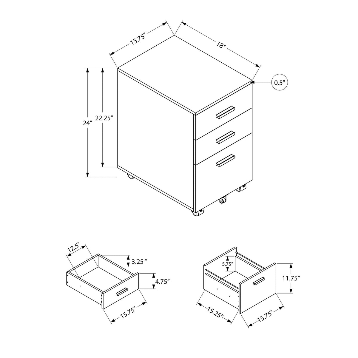 I 7781 Classeur, Mobile Roulant, Tiroirs De Rangement, Support D'imprimante, Bureau, Travail, Stratifié, Noir, Contemporain, Moderne - Simple Boutique