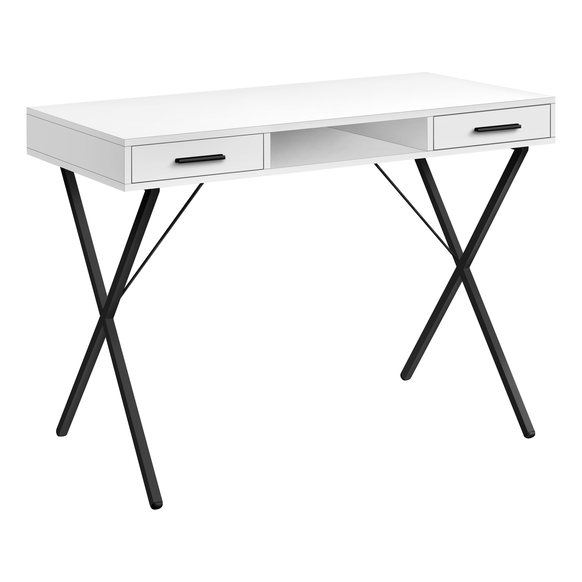 I 7790 Bureau, Bureau À Domicile, Ordinateur Portable, Configuration Gauche, Droite, Tiroirs De Rangement, 42"l, Travail, Métal, Stratifié, Blanc, Noir, Contemporain, Moderne - Simple Boutique
