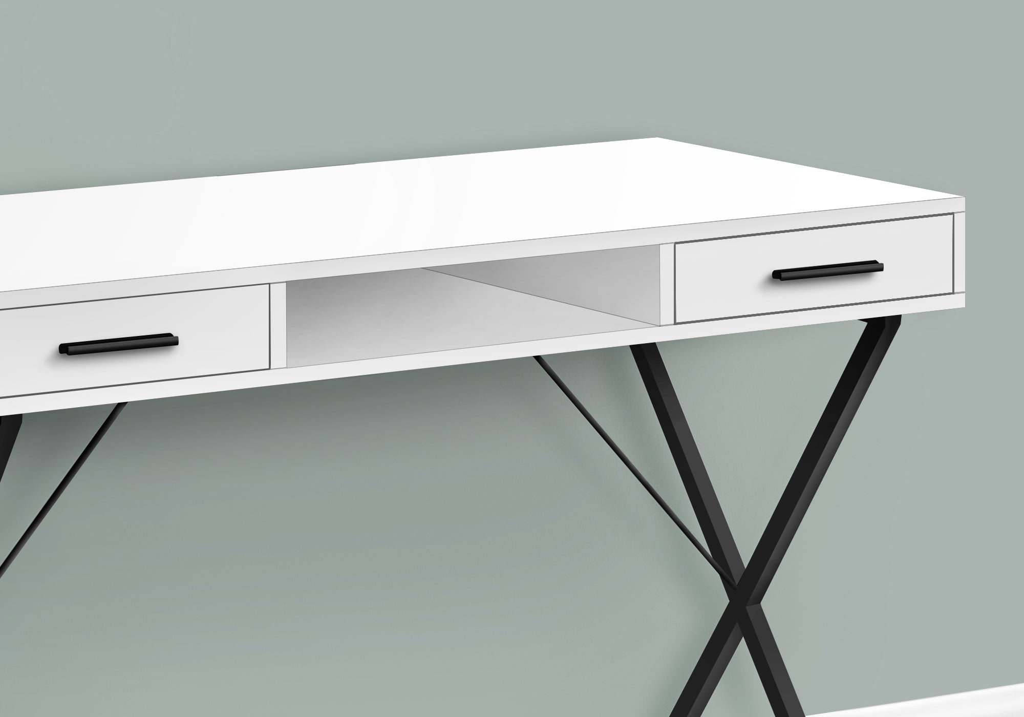 I 7790 Bureau, Bureau À Domicile, Ordinateur Portable, Configuration Gauche, Droite, Tiroirs De Rangement, 42"l, Travail, Métal, Stratifié, Blanc, Noir, Contemporain, Moderne - Simple Boutique