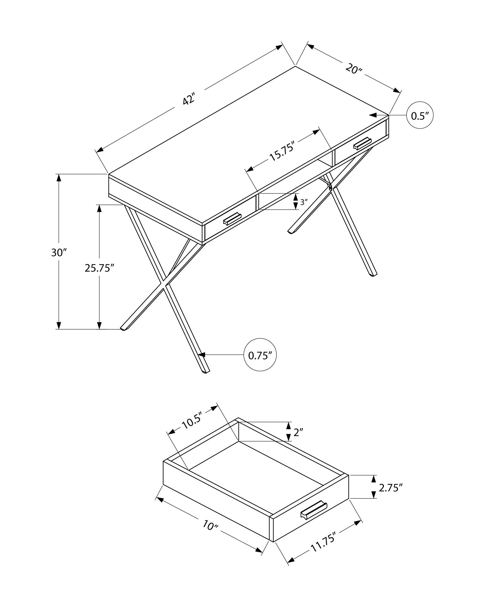 I 7792 Bureau, Bureau À Domicile, Ordinateur Portable, Configuration Gauche, Droite, Tiroirs De Rangement, 42"l, Travail, Métal, Stratifié, Gris, Noir, Contemporain, Moderne - Simple Boutique