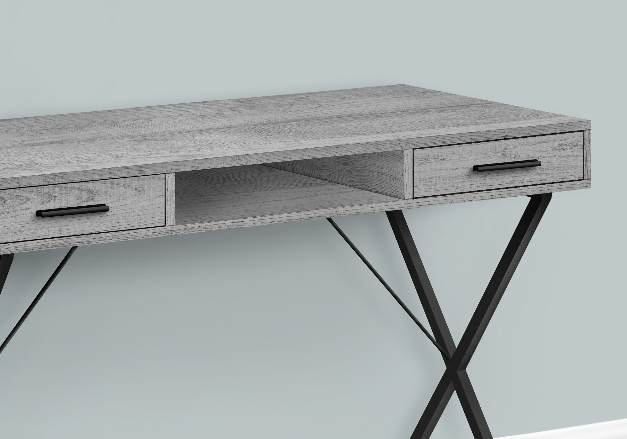 I 7792 Bureau, Bureau À Domicile, Ordinateur Portable, Configuration Gauche, Droite, Tiroirs De Rangement, 42"l, Travail, Métal, Stratifié, Gris, Noir, Contemporain, Moderne - Simple Boutique