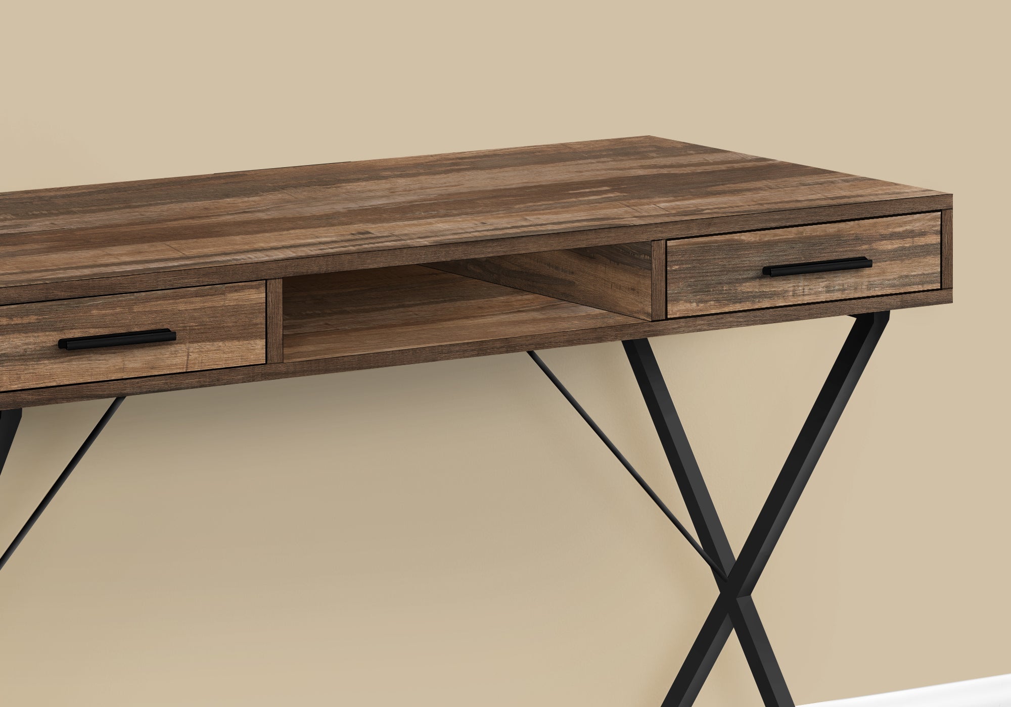 I 7794 Bureau, Bureau À Domicile, Ordinateur Portable, Configuration Gauche, Droite, Tiroirs De Rangement, 42"l, Travail, Métal, Stratifié, Brun, Noir, Contemporain, Moderne - Simple Boutique