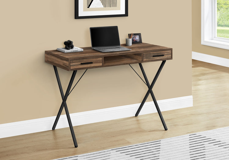 I 7794 Bureau, Bureau À Domicile, Ordinateur Portable, Configuration Gauche, Droite, Tiroirs De Rangement, 42"l, Travail, Métal, Stratifié, Brun, Noir, Contemporain, Moderne - Simple Boutique