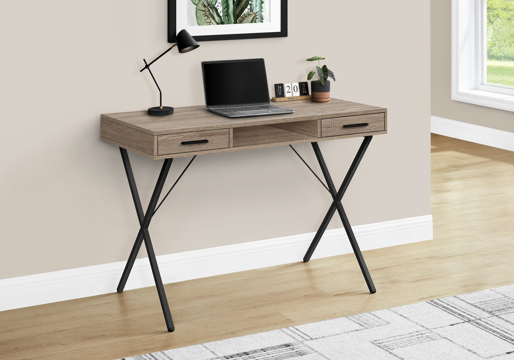 I 7796 Bureau, Bureau À Domicile, Ordinateur Portable, Configuration Gauche, Droite, Tiroirs De Rangement, 42"l, Travail, Métal, Stratifié, Brun, Noir, Contemporain, Moderne - Simple Boutique