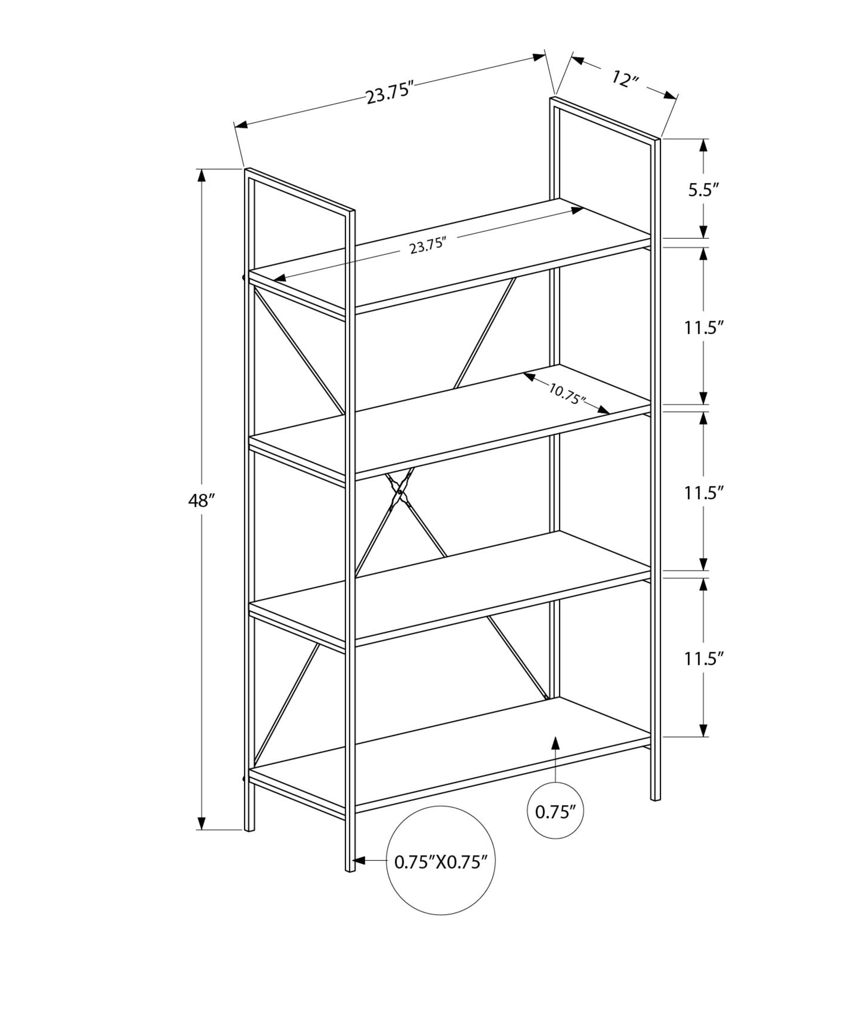 I 7800 Étagère À Livres, Étagère, 4 Niveaux, 48"h, Bureau, Chambre À Coucher, Métal, Stratifié, Brun, Noir, Contemporain, Moderne - Simple Boutique