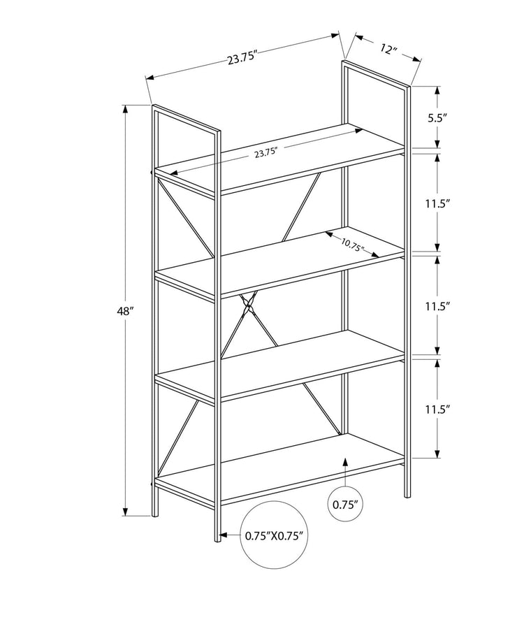I 7800 Étagère À Livres, Étagère, 4 Niveaux, 48"h, Bureau, Chambre À Coucher, Métal, Stratifié, Brun, Noir, Contemporain, Moderne - Simple Boutique