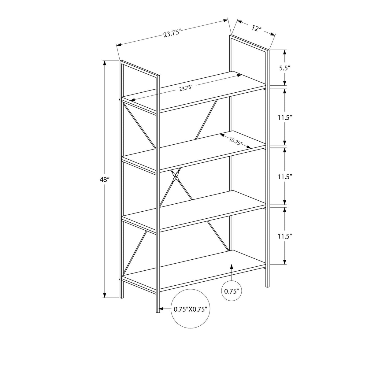 I 7801 Étagère À Livres, Étagère, 4 Niveaux, 48"h, Bureau, Chambre À Coucher, Métal, Stratifié, Blanc, Contemporain, Moderne - Simple Boutique