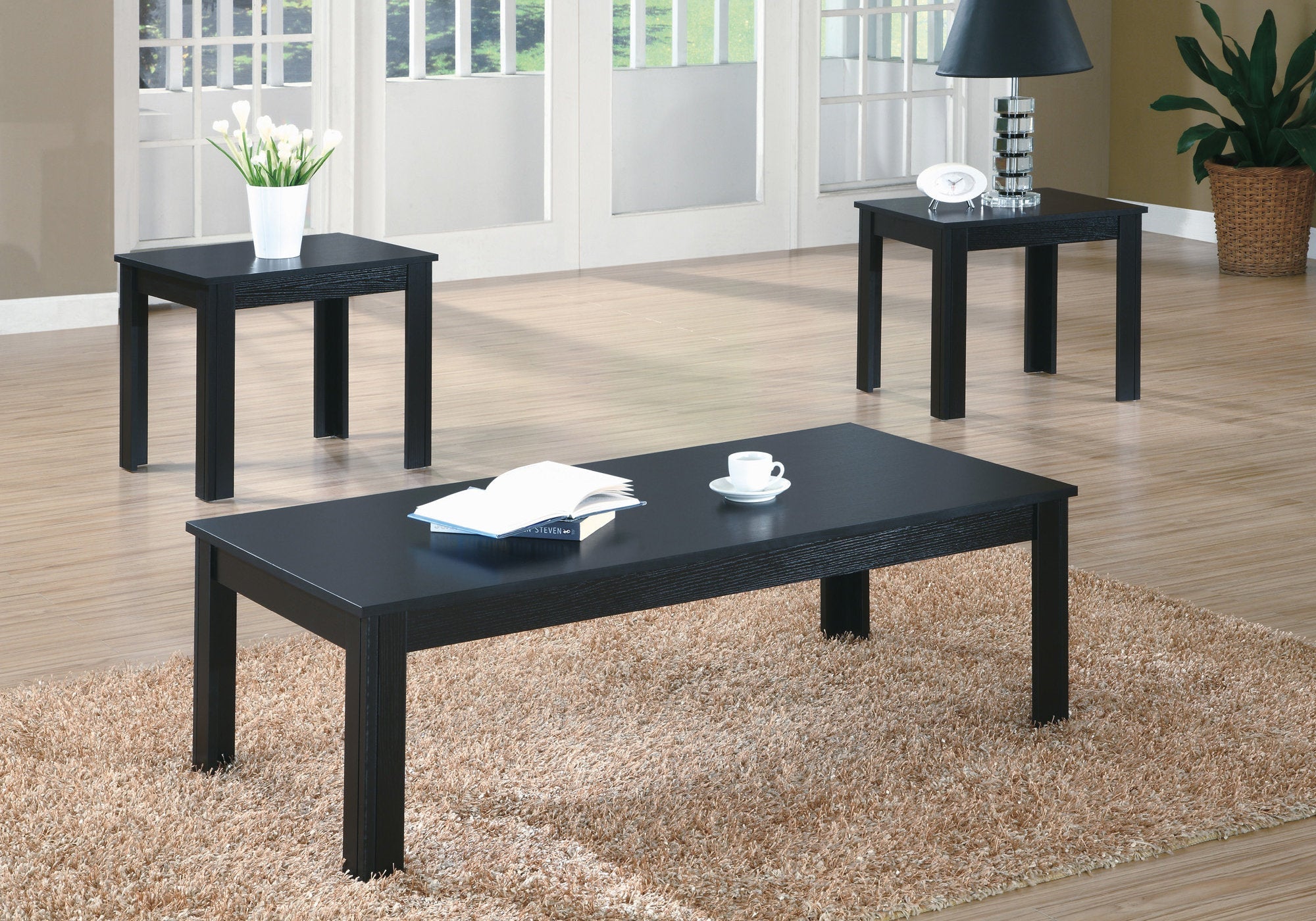 I 7840P Ensemble De Table, Ensemble 3pcs, Café, Bout, Côté, Accent, Salon, Stratifié, Noir, Transitionnel - Simple Boutique