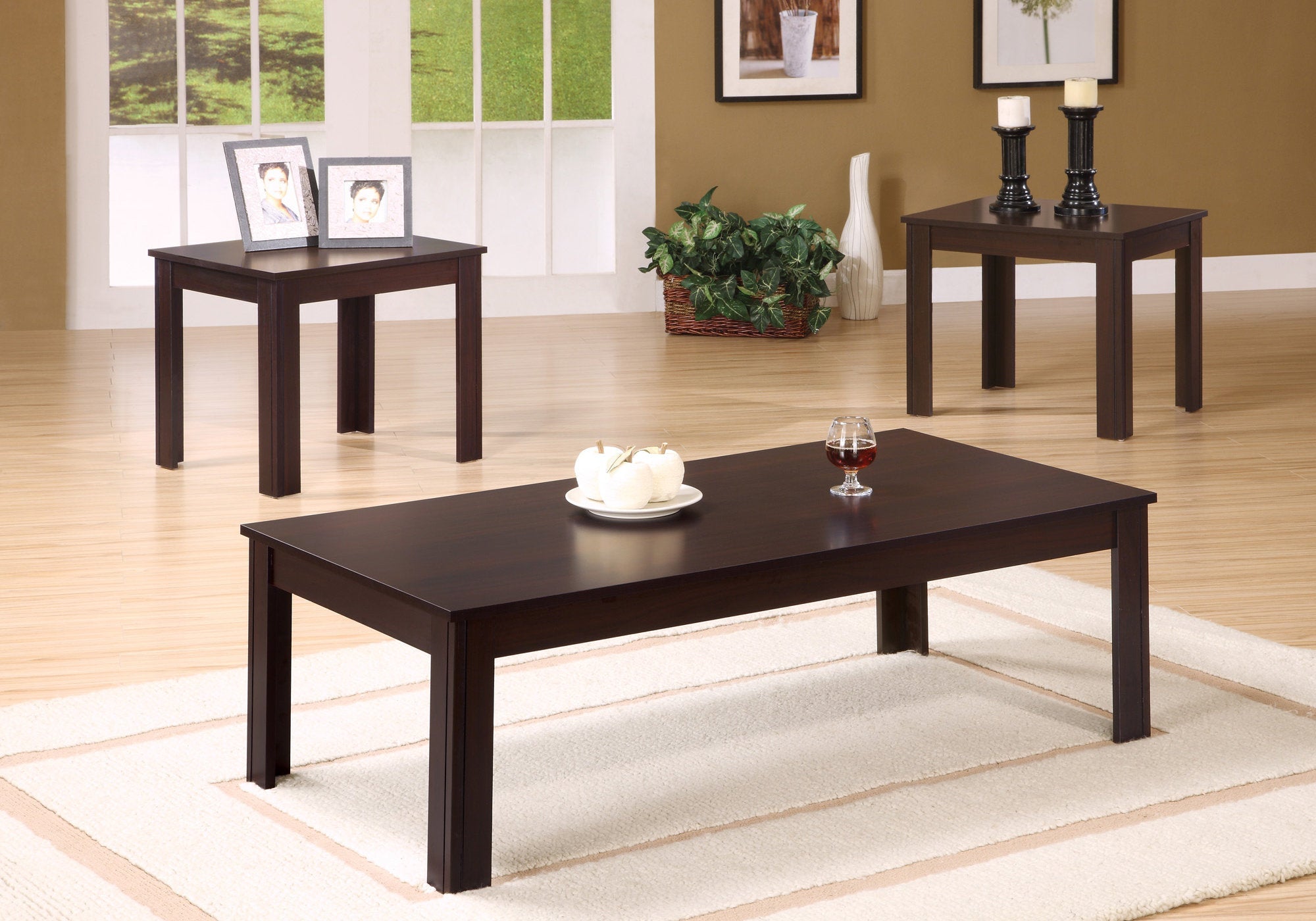 I 7842P Ensemble De Table, Ensemble 3pcs, Café, Bout, Côté, Accent, Salon, Stratifié, Brun, Transitionnel - Simple Boutique