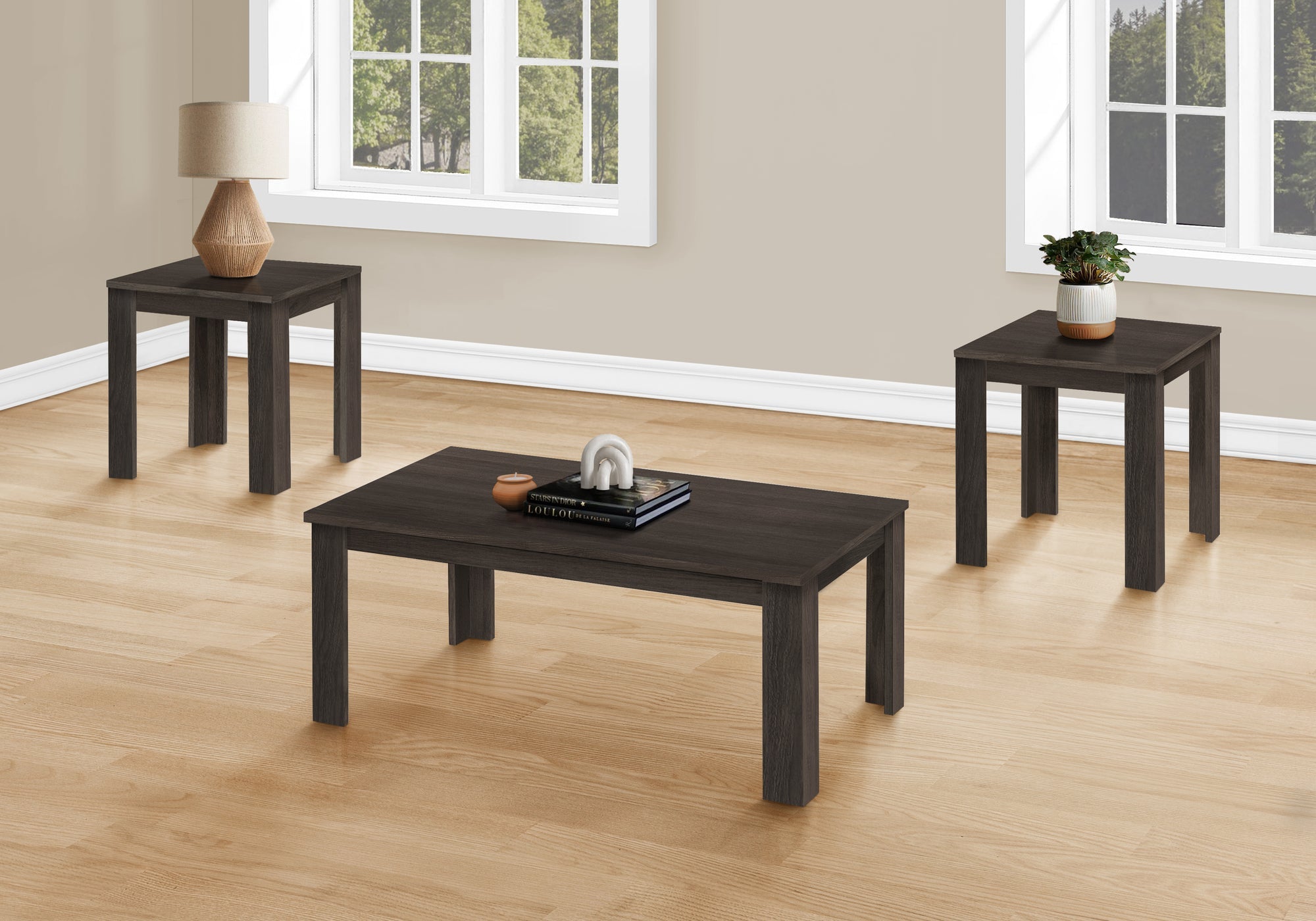 I 7863P Ensemble De Table, Ensemble 3pcs, Café, Bout, Côté, Accent, Salon, Stratifié, Brun, Transitionnel - Simple Boutique