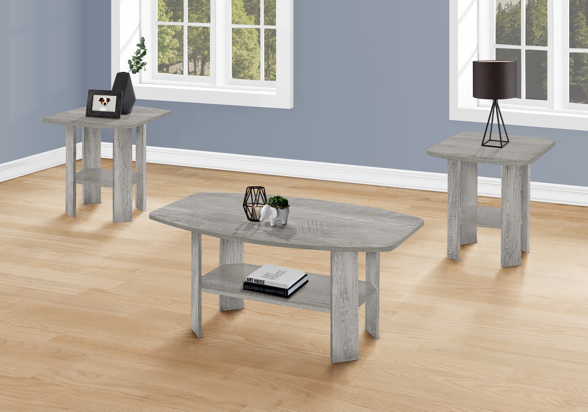 I 7870P Ensemble De Table, Ensemble 3pcs, Café, Bout, Côté, Accent, Salon, Stratifié, Gris, Transitionnel - Simple Boutique