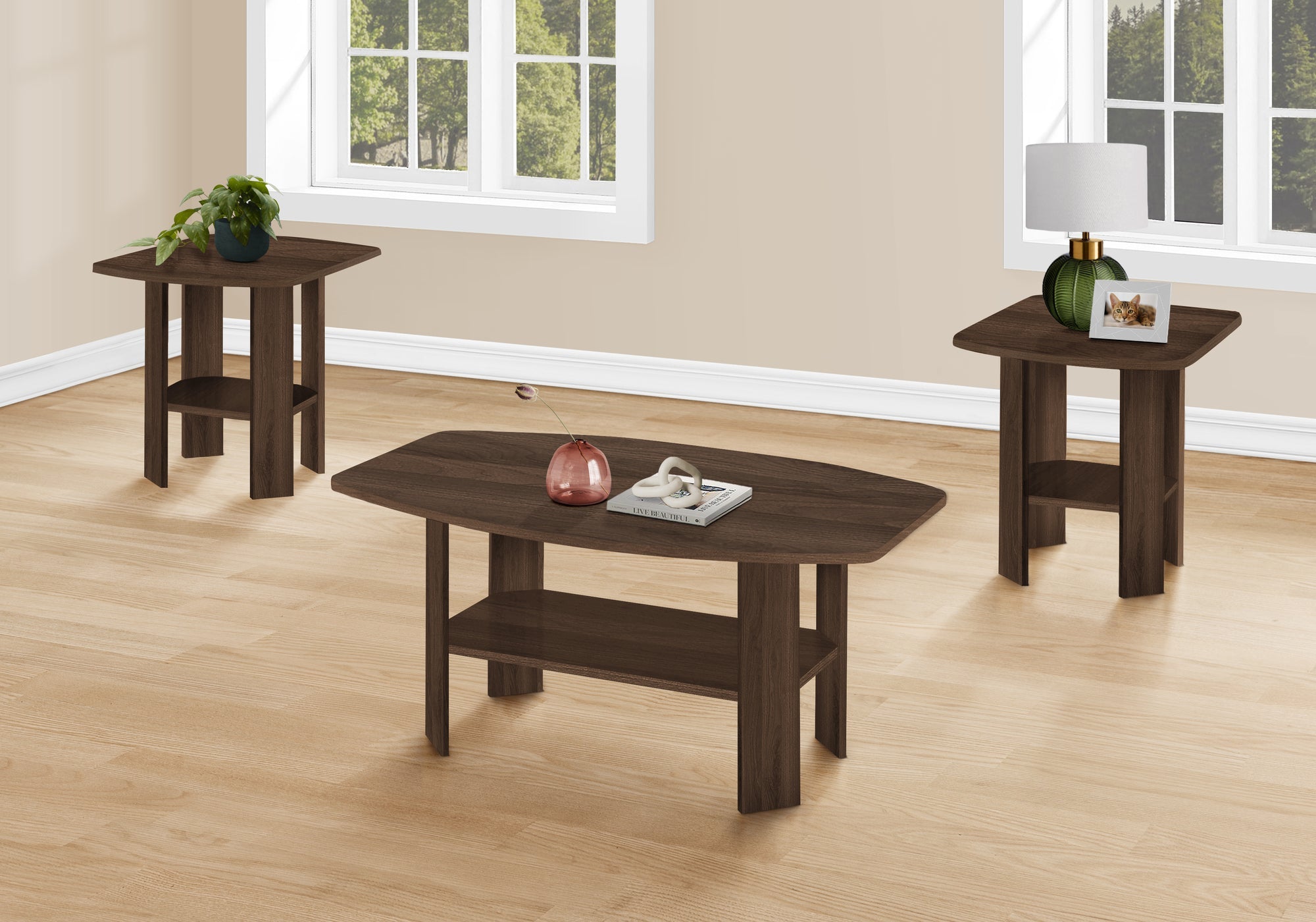 I 7872P Ensemble De Table, Ensemble 3pcs, Café, Bout, Côté, Accent, Salon, Stratifié, Noyer, Transitionnel - Simple Boutique