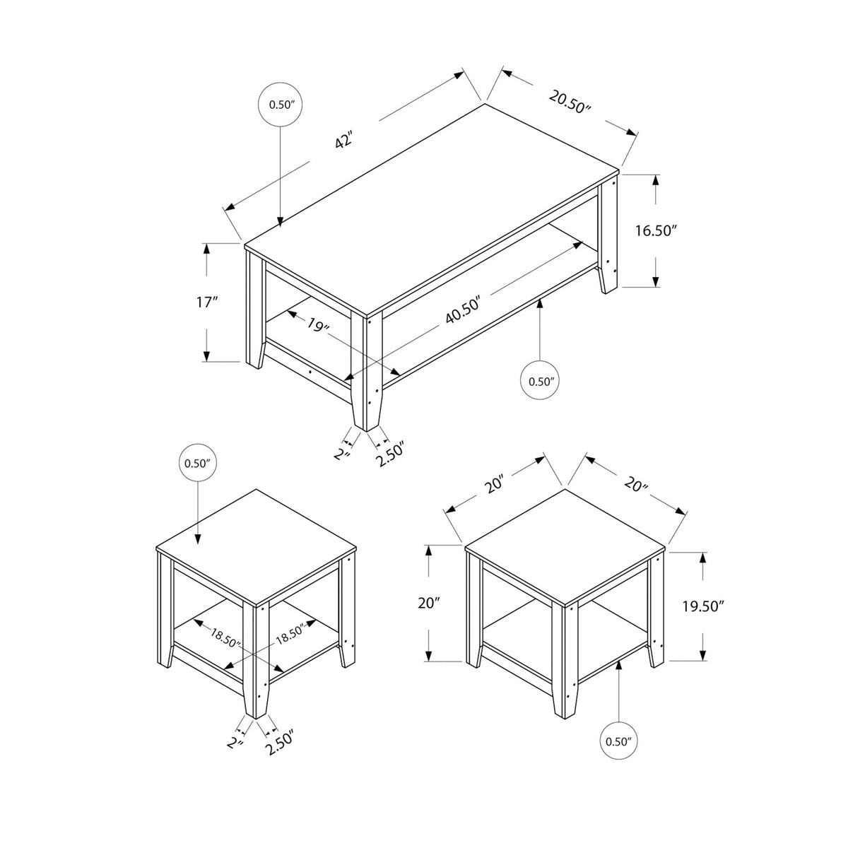 I 7880P Ensemble De Table, Ensemble 3pcs, Café, Bout, Côté, Accent, Salon, Stratifié, Gris, Transitionnel - Simple Boutique
