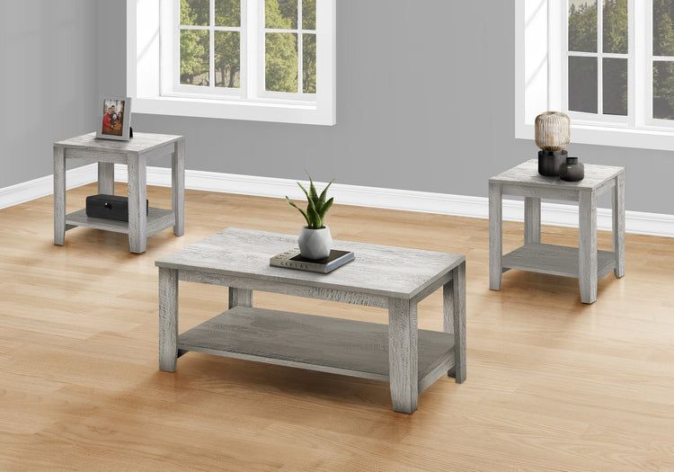 I 7880P Ensemble De Table, Ensemble 3pcs, Café, Bout, Côté, Accent, Salon, Stratifié, Gris, Transitionnel - Simple Boutique