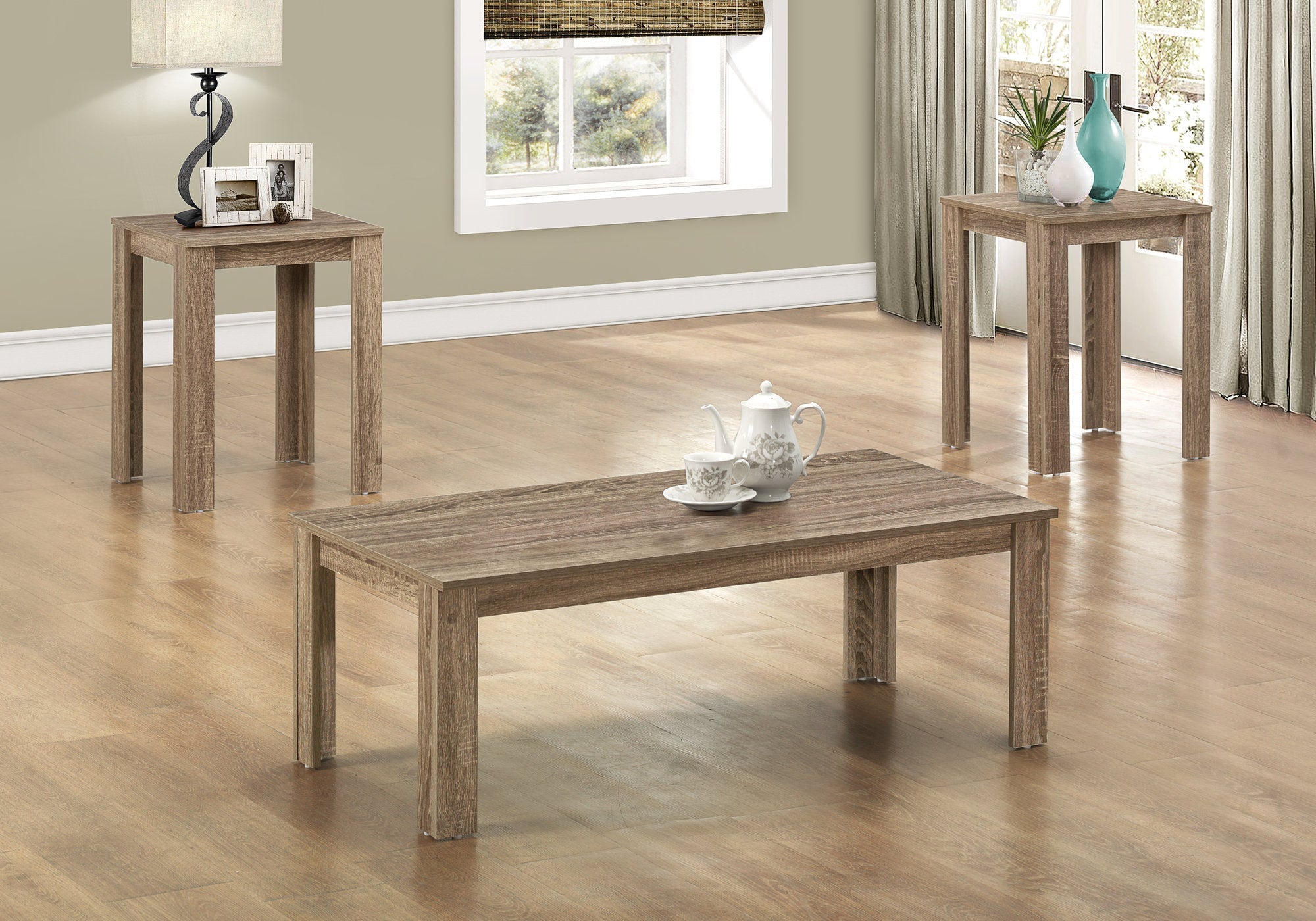 I 7912P Ensemble De Table, Ensemble 3pcs, Café, Bout, Côté, Accent, Salon, Stratifié, Brun, Transitionnel - Simple Boutique