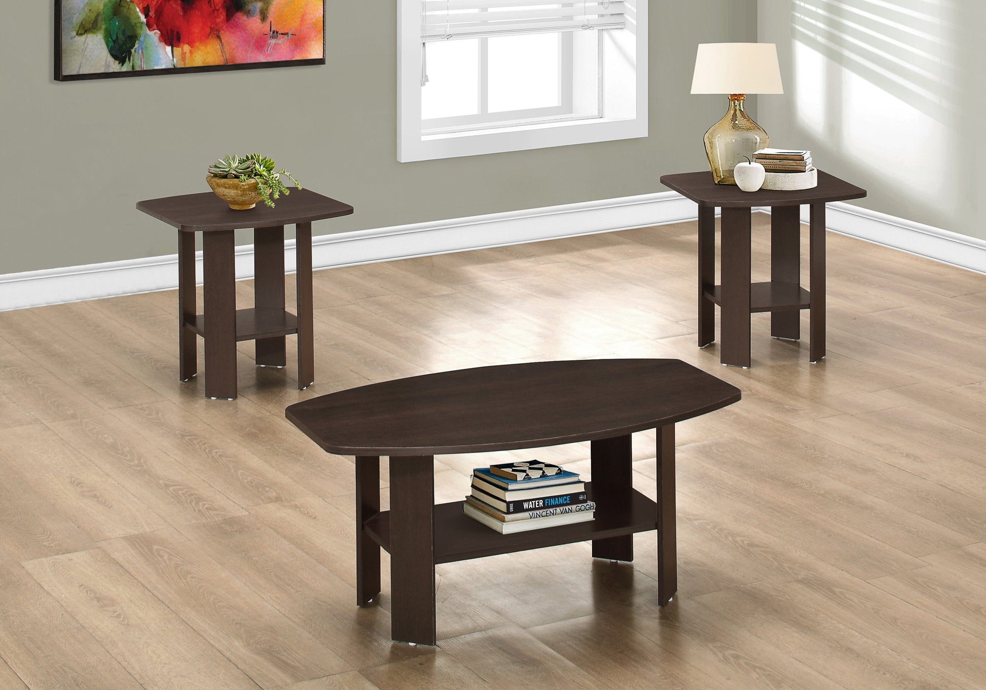 I 7924P Ensemble De Table, Ensemble 3pcs, Café, Bout, Côté, Accent, Salon, Stratifié, Brun, Transitionnel - Simple Boutique