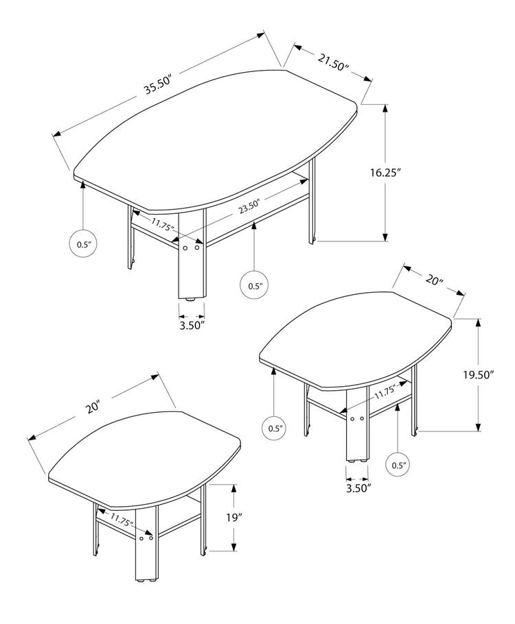I 7925P Ensemble De Table, Ensemble 3pcs, Café, Bout, Côté, Accent, Salon, Stratifié, Gris, Transitionnel - Simple Boutique