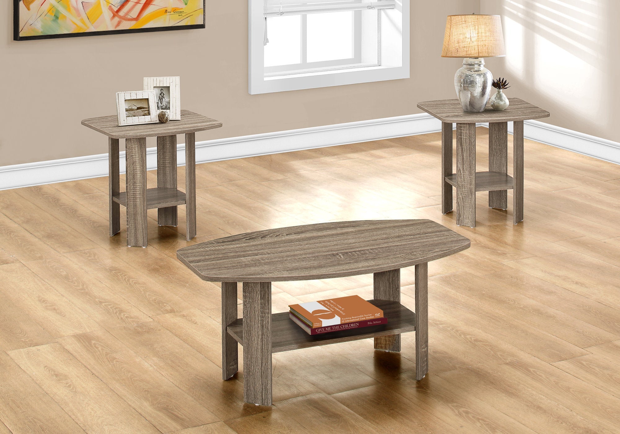 I 7927P Ensemble De Table, Ensemble 3pcs, Café, Bout, Côté, Accent, Salon, Stratifié, Brun, Transitionnel - Simple Boutique